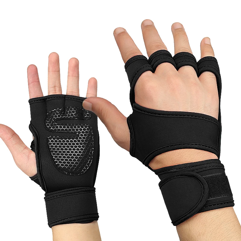 
Gym Gloves Unisex Breathable Racing Gloves Summer Half Finger Fitness Weight Lifting Gloves Women with Long Belt Wrist Support 