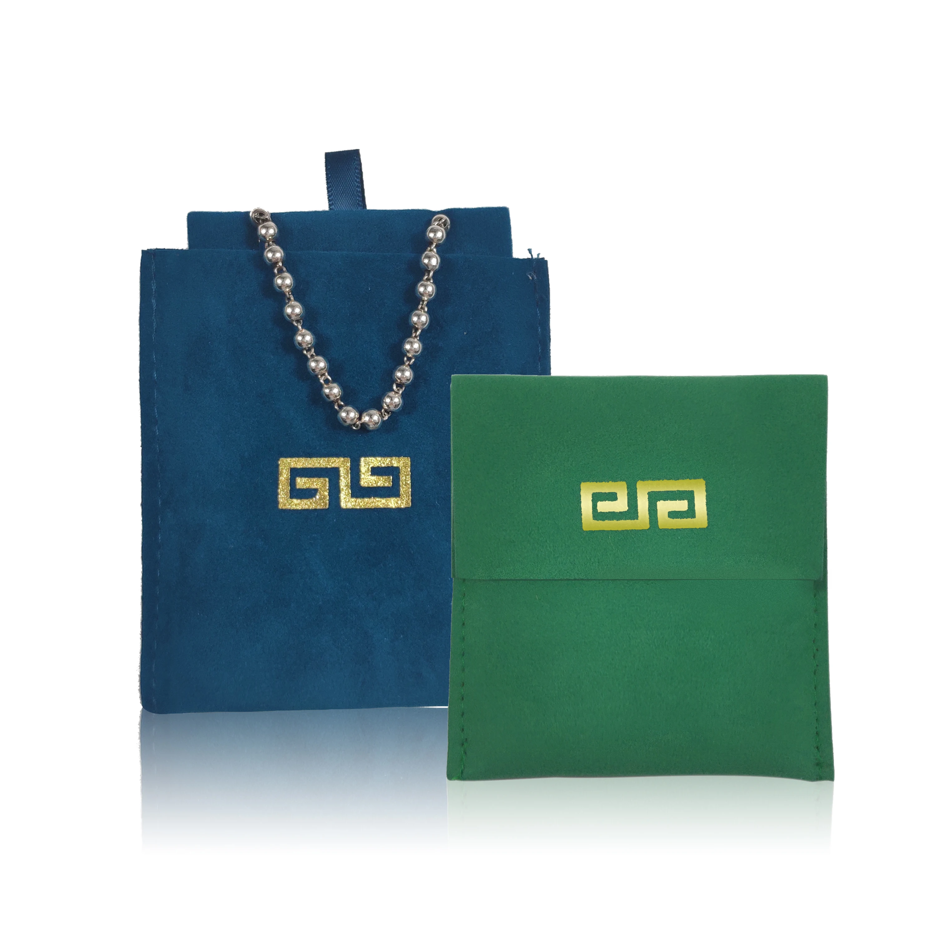 Blue Velvet Luxury Design Cardboard Inside Necklace Holder Custom Logo Hot Stamped Fabric Brand Jewelry Pouch With Divider