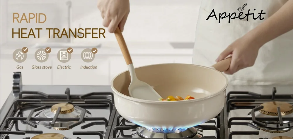 Down Light Luxury Household Die-casting Aluminum Alloy Frying Cookware Non Stick Pan Aluminum Wok Pans Skillet