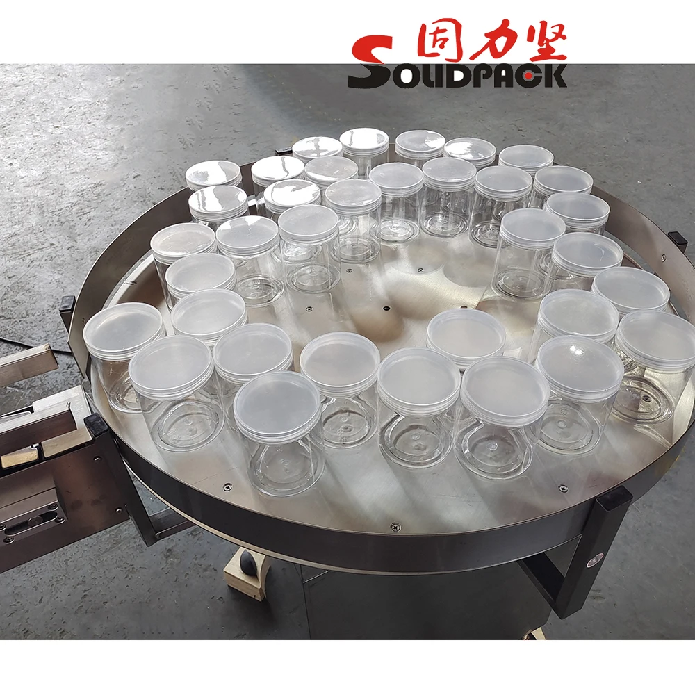 Solidpack Hot Sale Automatic Rotary Turn Table Feeding Collection Round Pet Bottle Unscrambler Machine For Filling Capping