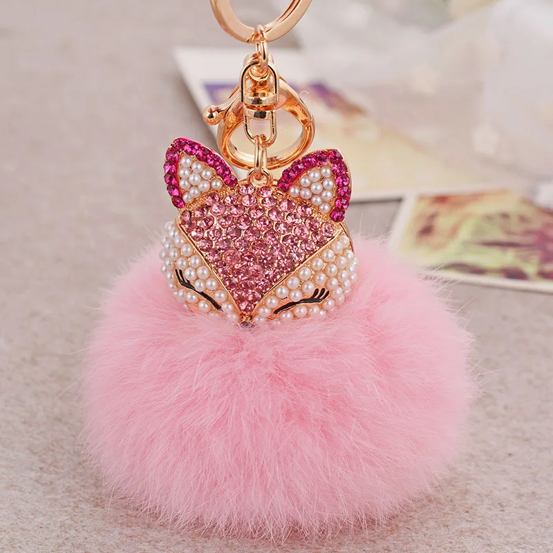 KCH3147 Fashion Rabbit Fur Ball Fox Key Chains Animal Charm Key Chains Handbag Accessories For Woman