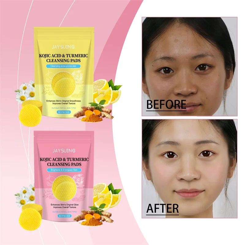 Private label face scrub exfoliating toner glow whitening skin brightens turmeric kojic acid cosmetic exfoliating cleansing pads
