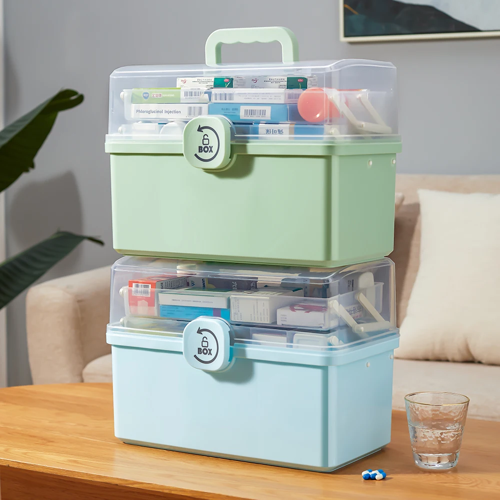Large Multifunction Multi-layer Plastic Medical Storage Case First Aid Kit Medicine Box With Handle