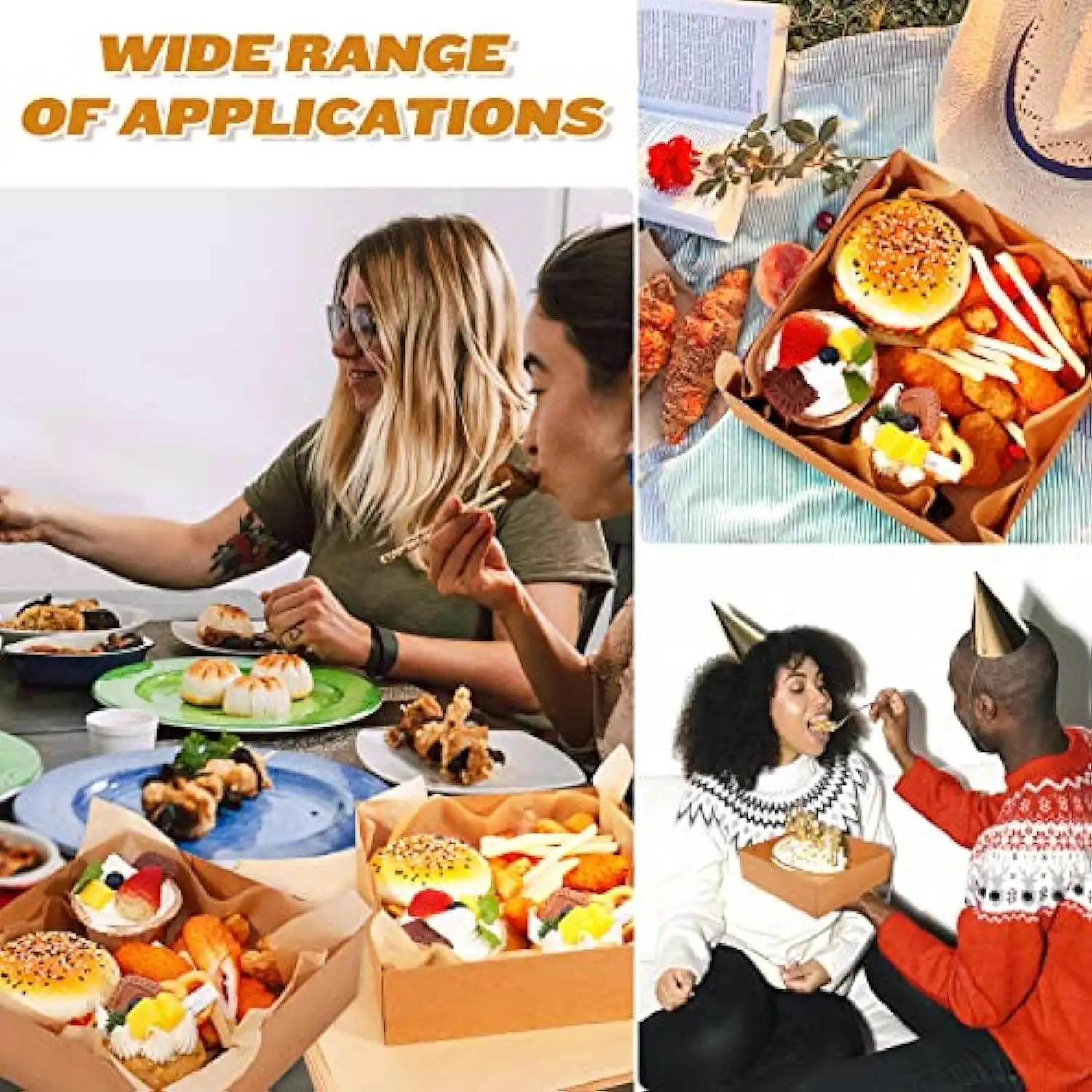 Kraft Paper Food Tray and Containers Brown Holders with Greaseproof Food Wrapping Paper For  Fast Food