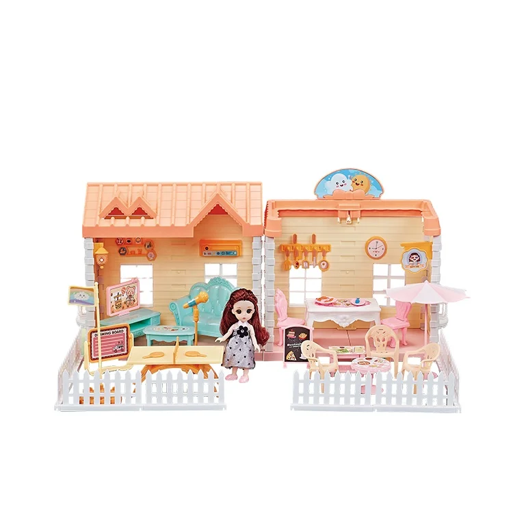 girls toy doll house for gift with lights and 1pcs 4.5 inch doll