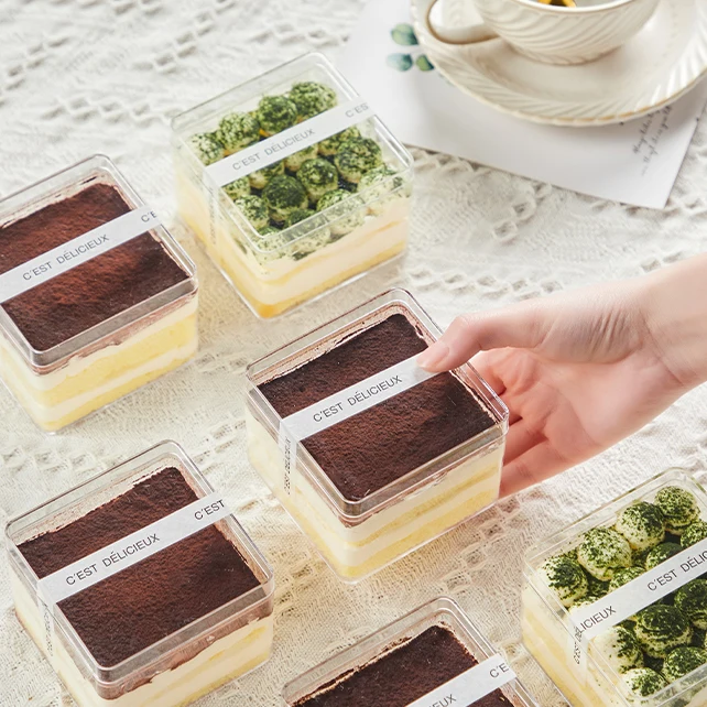 Clear Ps Tiramisu Square Dessert Container Baking Packaging Clear Plastic Dessert Box with Lid Wholesale