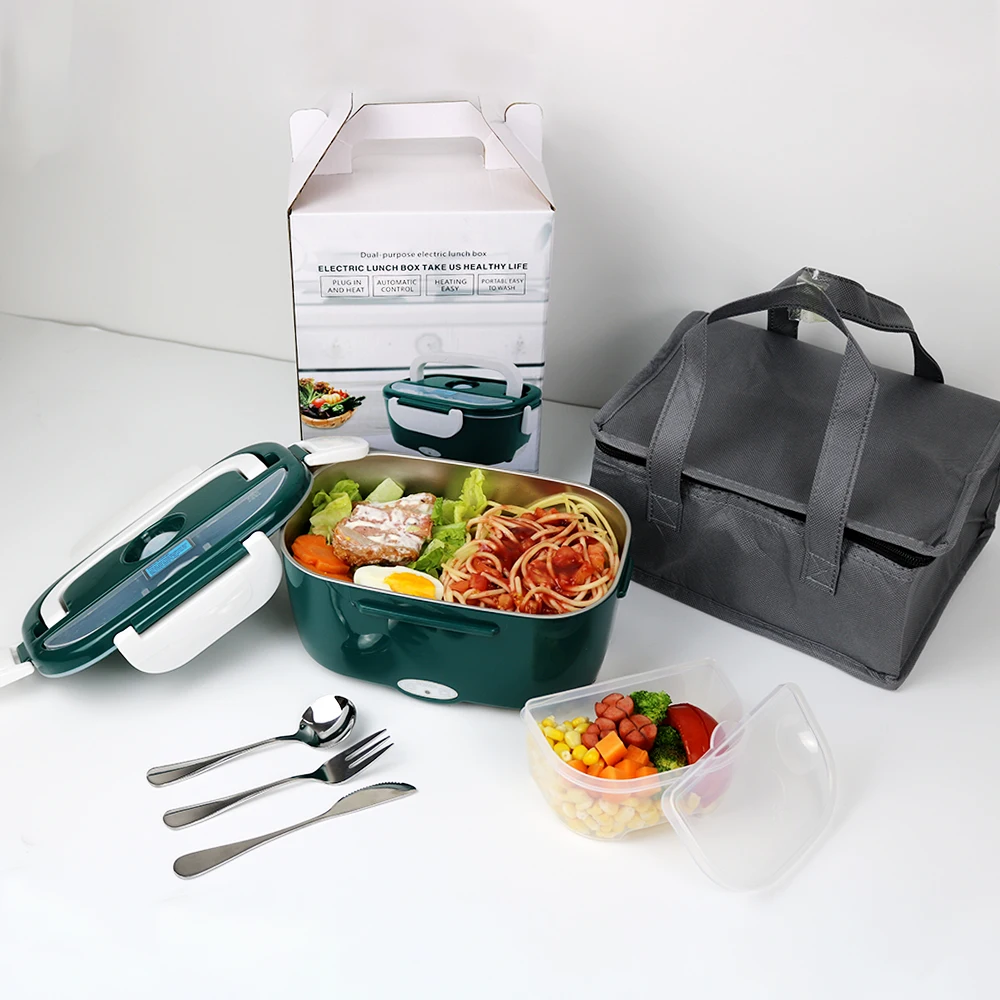 Hotsale 110v/12v Tiffin Food Heated Bento Stainless Steel Electric Lunch Box With Insulation Bag