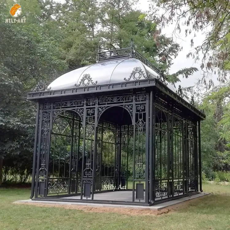 Custom Design Outdoor Wrought Iron Gazebo Metal Sunrooms Glass Houses for Sale