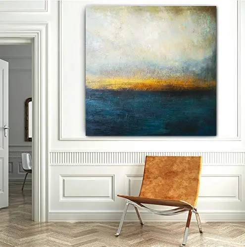 Custom Art Large Size Abstract Dark Blue Gold Canvas Handmade Oil Paintings for House Wall Decor