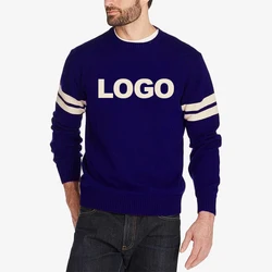 OEM Vintage old fashion Mens sweater Knitwear Pullover striped sleeve College sport letterman jumper intarsia sweater sueter