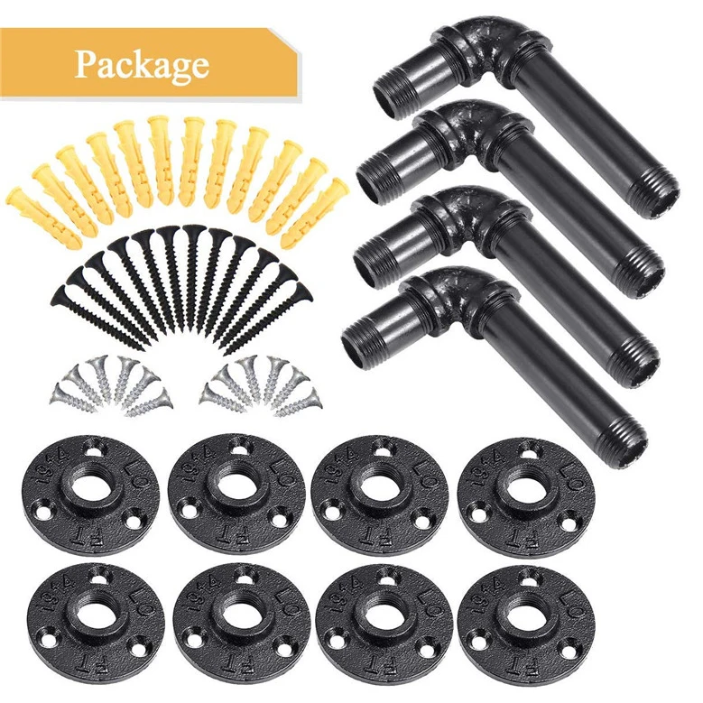 black wall mount iron pipe regal halter brackets  Cast iron vintage home storage supports wall floating shelf bracket and rack