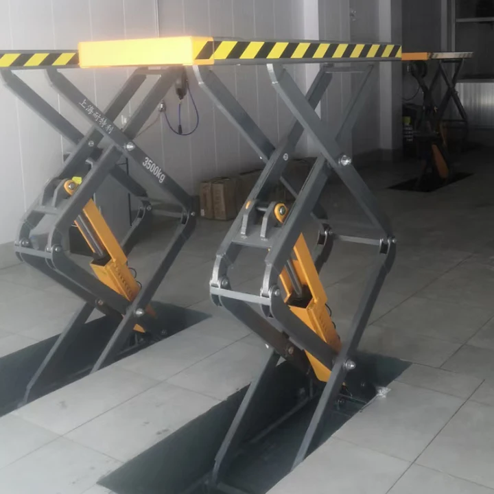 3500kg Full Rise in Ground Double Scissor Pneumatic Release Drive Scissor Car Elevator Lift