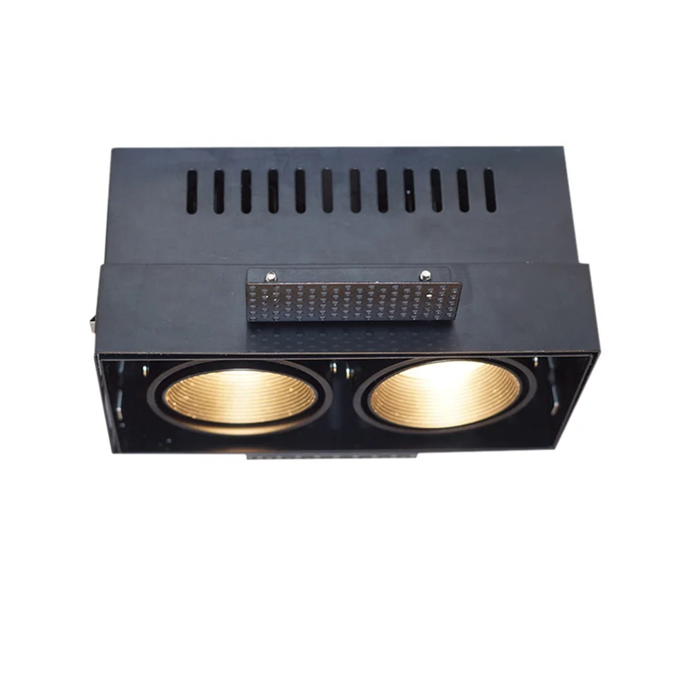Die casting recessed led spotlight double head dimmable grille ceiling light 2x7w 2x10w GU10 Bulb Replaceable Square Downlights