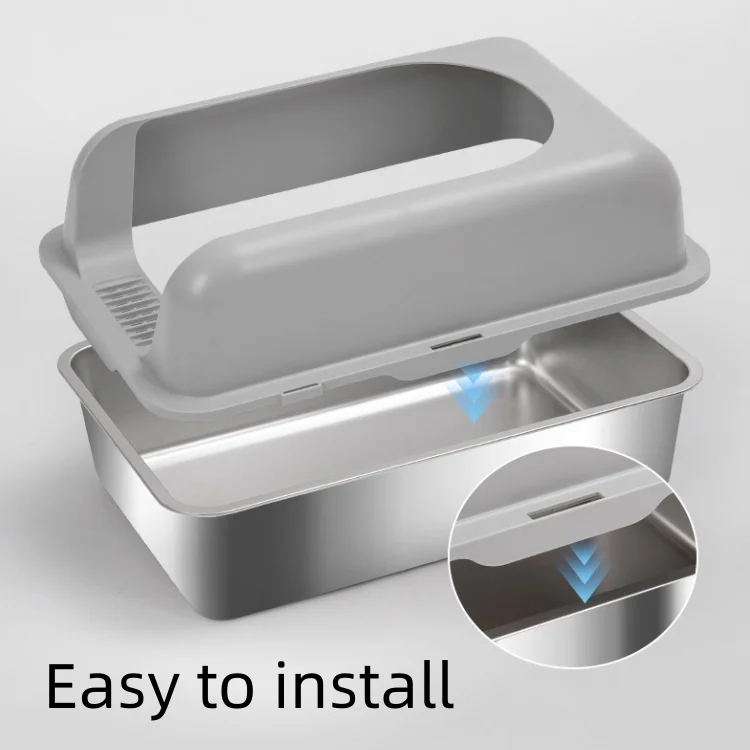 Hot Selling Sifting Sand Basic Cool Top Senior Big Size Large With Tray Portable Stainless Steel Cat Litter Box