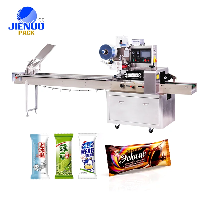 Horizontal Wrap Fill Seal Pillow Packaging Machine For Candy Food Snack Automatic Bread Ice Block Popsicle Packing Machine