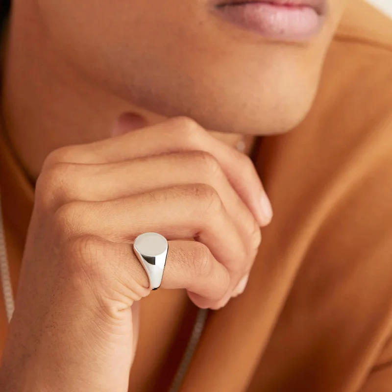 Custom Engraved Jewelry Design Fashion 925 Sterling Silver Blank Plain Signet Ring For Men