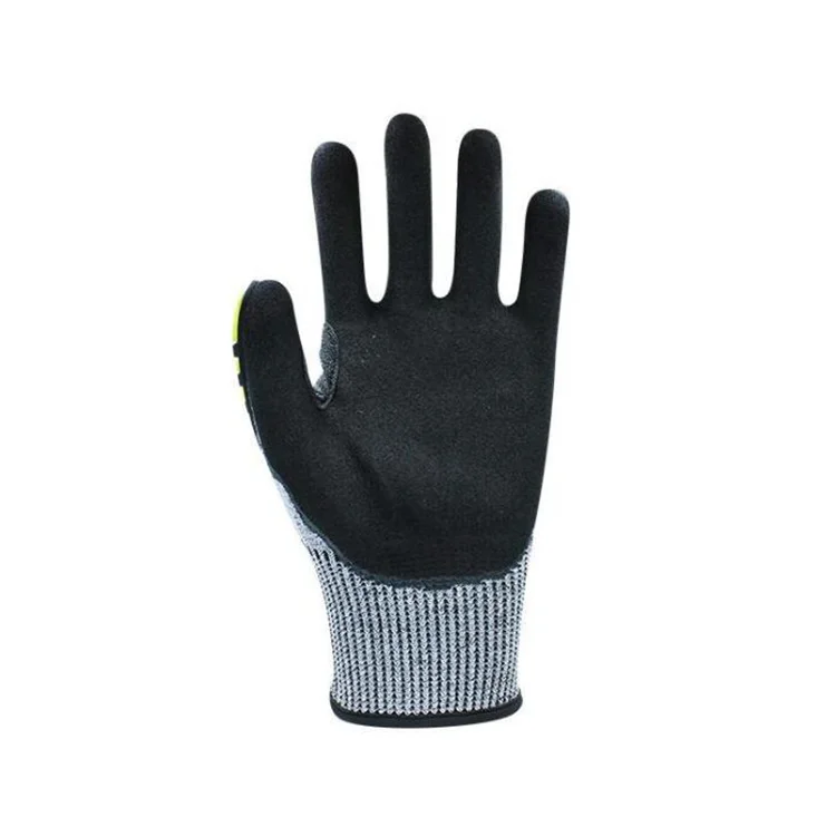 Серые усиленные Противоударные Защитные перчатки Hespax из термопластичной резины, противоударные перчатки для рук с покрытием песчаной, нитриловой ладони, для тяжелой промышленности