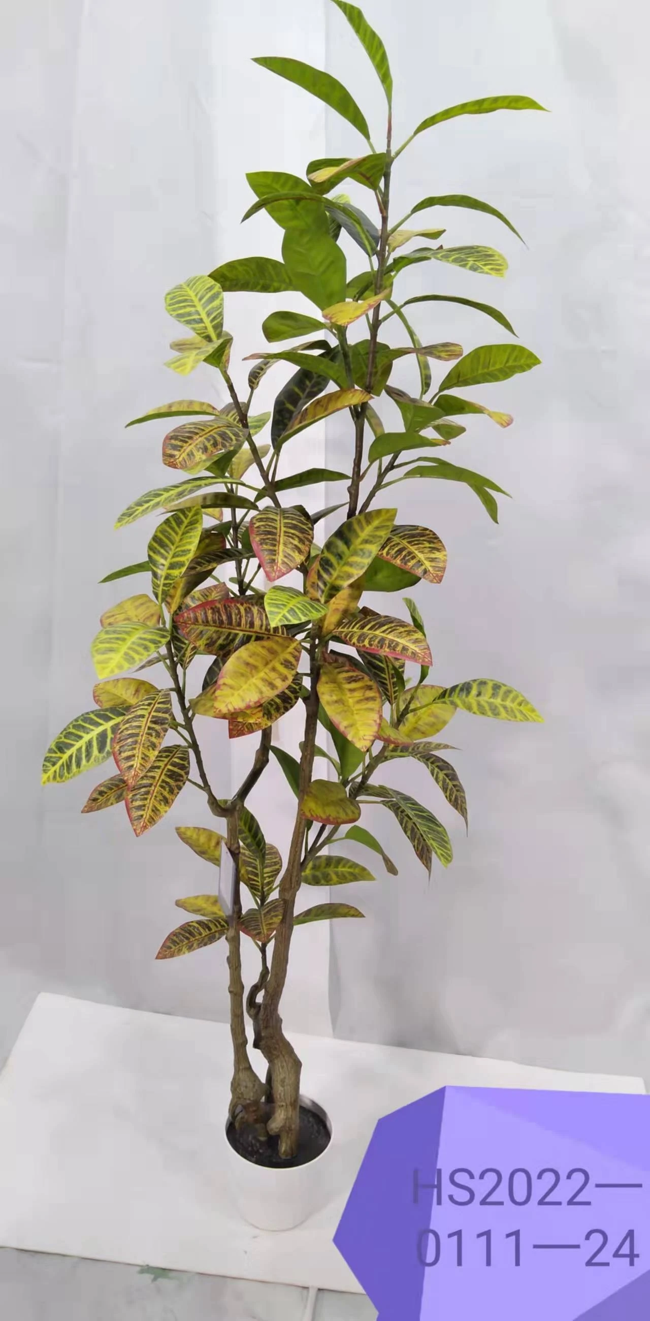 Factory Wholesale Faux Bonsai Tabletop Indoor Artificial Croton Codiaeum Variegatum Plant Tree For Home & Garden Decoration