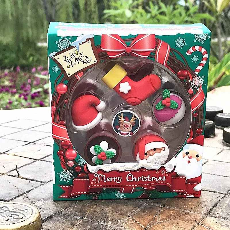 Cute Christmas Erasers Snowman Santa Mini Rubber Eraser Kawaii Stationery School Office Correction Supplies Kid Gift