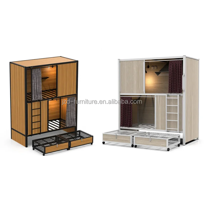 China Manufacturing Modern Horizontal Capsule Hostel Hotel Bed Sleeping Pods For Two Persons Bunk With Storage Drawers