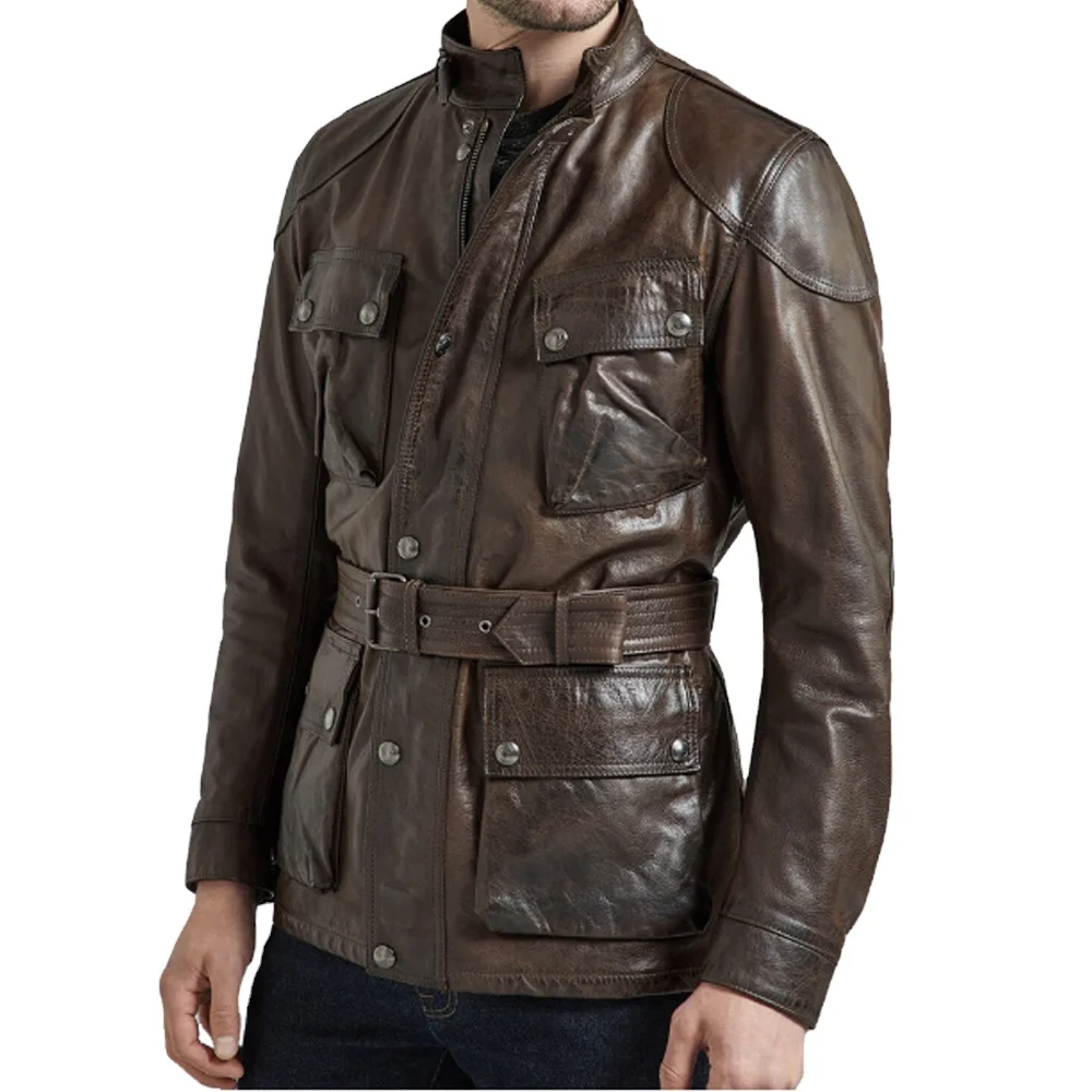 Черная Коричневая Кожаная куртка Trialmaster Panther