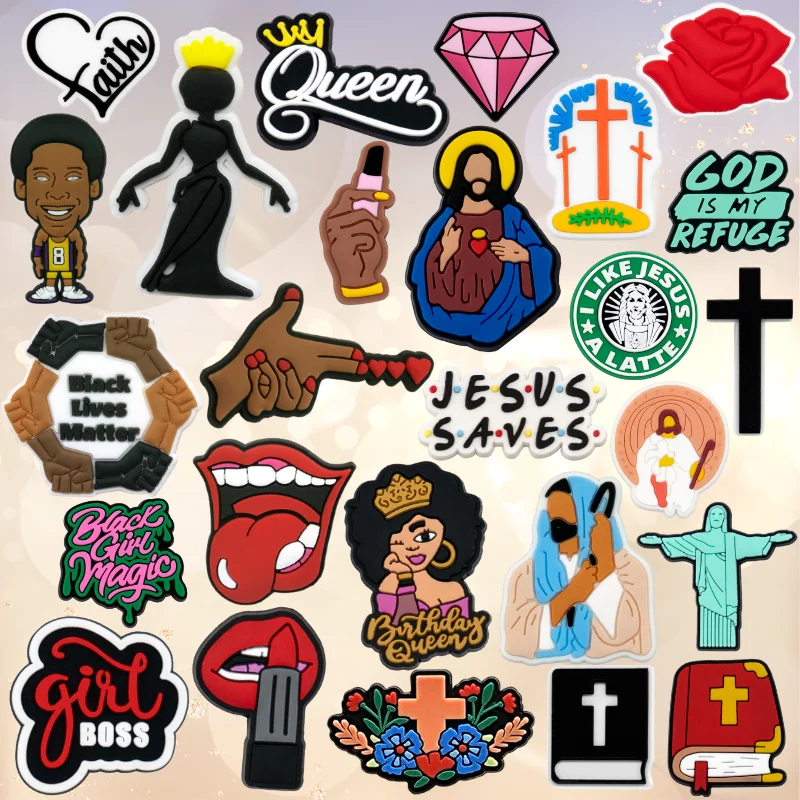 trending products 2024 shoe decorations christian pvc charm shoe bag charm wholesale black festive rubber shoe clogs button bulk