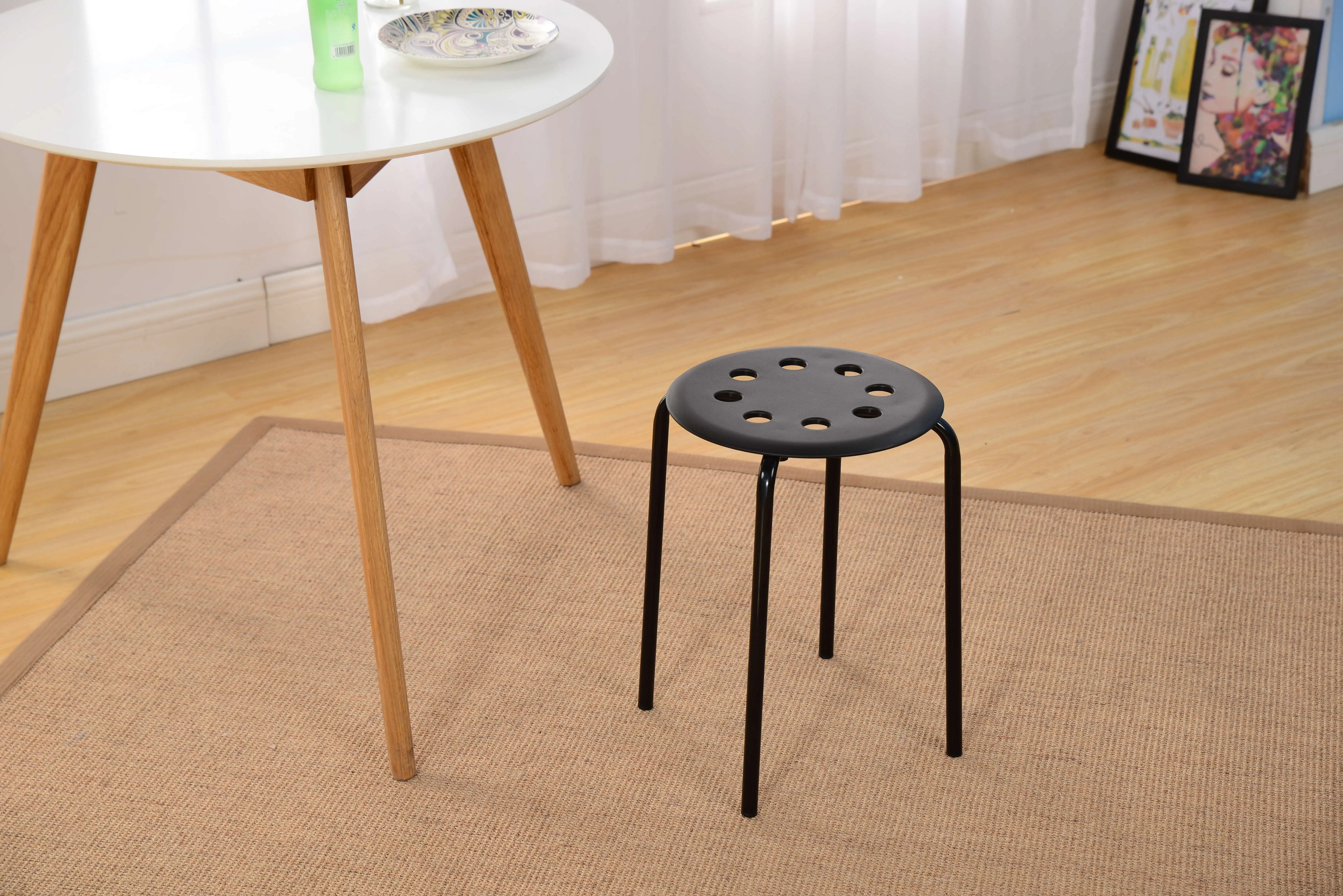 Wholesale price High quality  Stackable Metal Stool With PP seat Non-Slip Light weight Plastic Stool