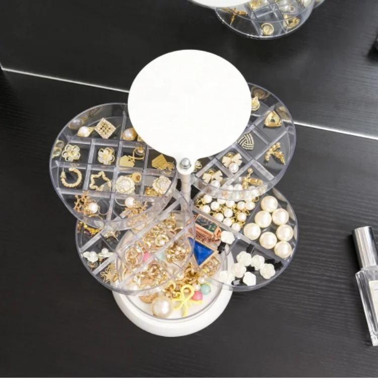 5 Layer Travel Jewelry Case With Lid Mini Jewelry Case for Earrings Ring acrylic 360 Degree Rotating Jewelry Box for Girls