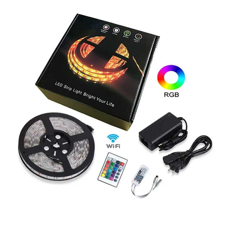 
Factory Hot Selling 12V 5M 5050 RGB Led Strip Kit IR Remote Color Changing Led Strip 