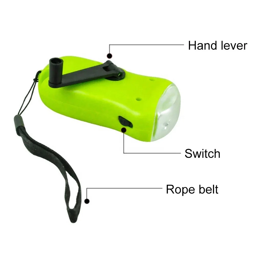 Mini Flashlight Portable Hand Crank Dynamo LED Solar Powered Flashlight Camping Torch 3 LED Hand Crank Flashlight