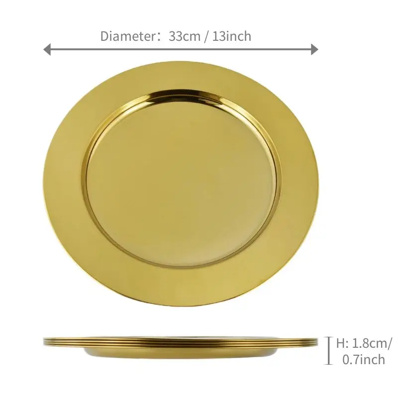 Wedding Decoration Silver Gold 13 inch 33cm Stainless Steel Round Charger Plates