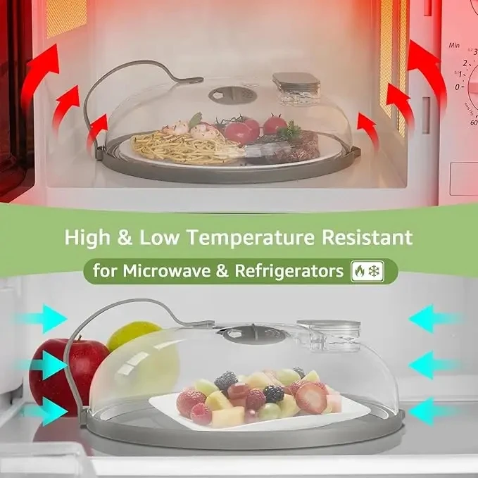 Microwave Splatter Cover with Water Steamer for Food - 10 Inch Steam Microwave Splatter Guard with Handle Plate Covers