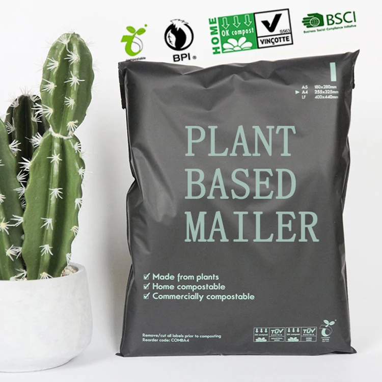 Custom Logo Printed clothing package Compostable Mailer Biodegradable Poly Courier Shipping Packaging Plastic Black Mailing Bag