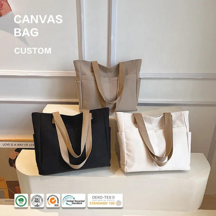 Huahao wholesale casual ladies work summer shopping women customized cotton canvas tote bags with custom printed logo for women