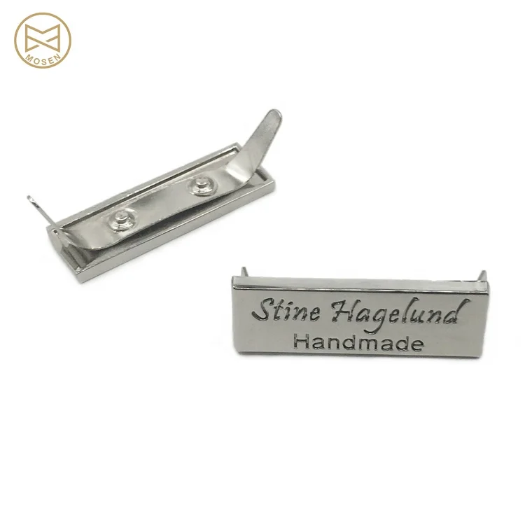 Folded Metal Plate Brand Logo Die Cast Engraved Black Letters Shiny Color Bag Hardware for Handbags
