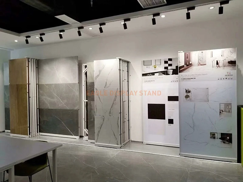 Factory Price Granite Marble Stone Exhibition Display Stand Ceramic Tiles Showroom Sliding Display Rack