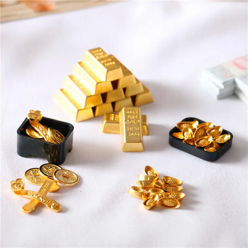 Dollhouse Accessories Miniature Model Mini Ruyi Gold Ingot Gold Bar Copper Coin Model Ornament Dollhouse
