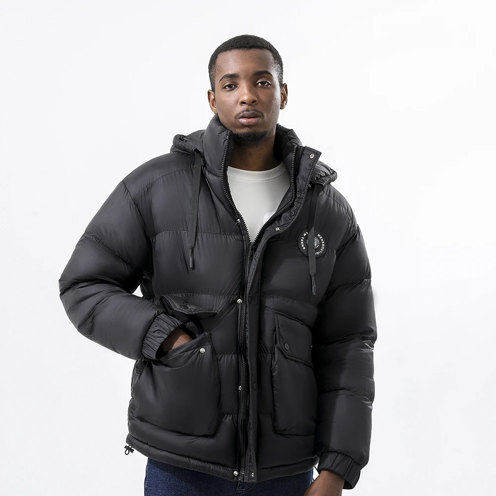 New Arrival Winter Nylon Puff Jackets Large Pocket Hooded Coats Wind Proof Simple Style Quilting Bubble Mens Puffer Jacket