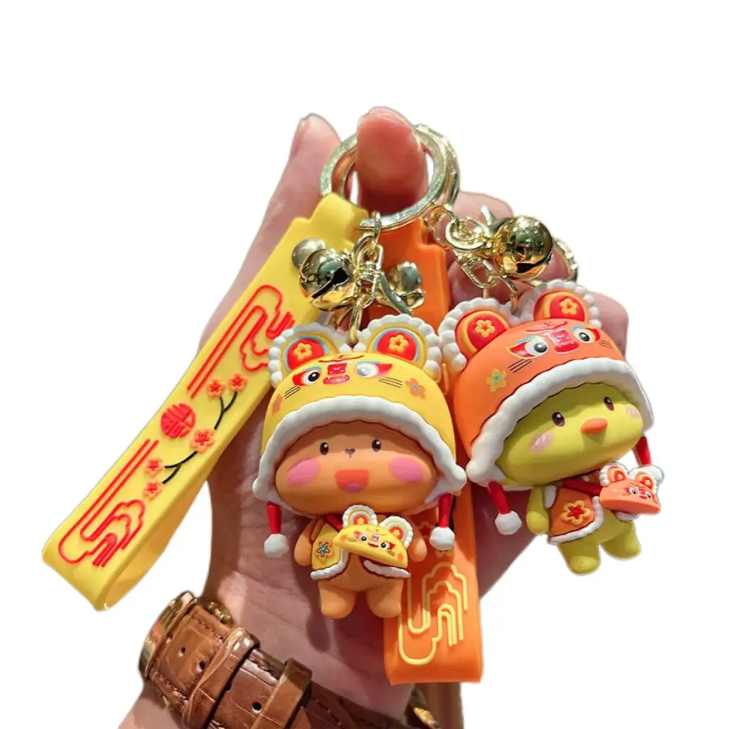 2024 Newest customized doll lovely cartoon lion dance promotional gift lucky cat design keychain car key