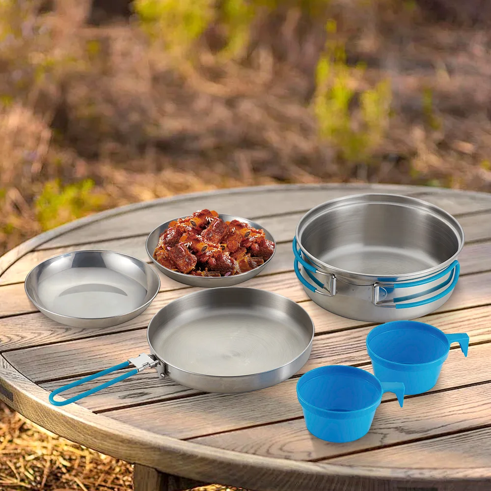 2-Person 6Pcs Stainless Steel Hiking Kitchen Wares Wholesale Cookware Sets Camping Cooking Kit