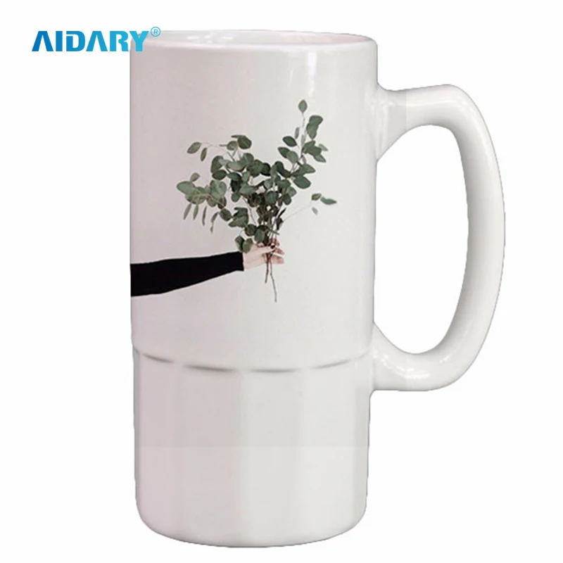 AIDARY Ceramic Large Capacity 20oz White Ceramic Beer Mug Heat Transfer Printing Blank Cup Sublimation Ready Mug