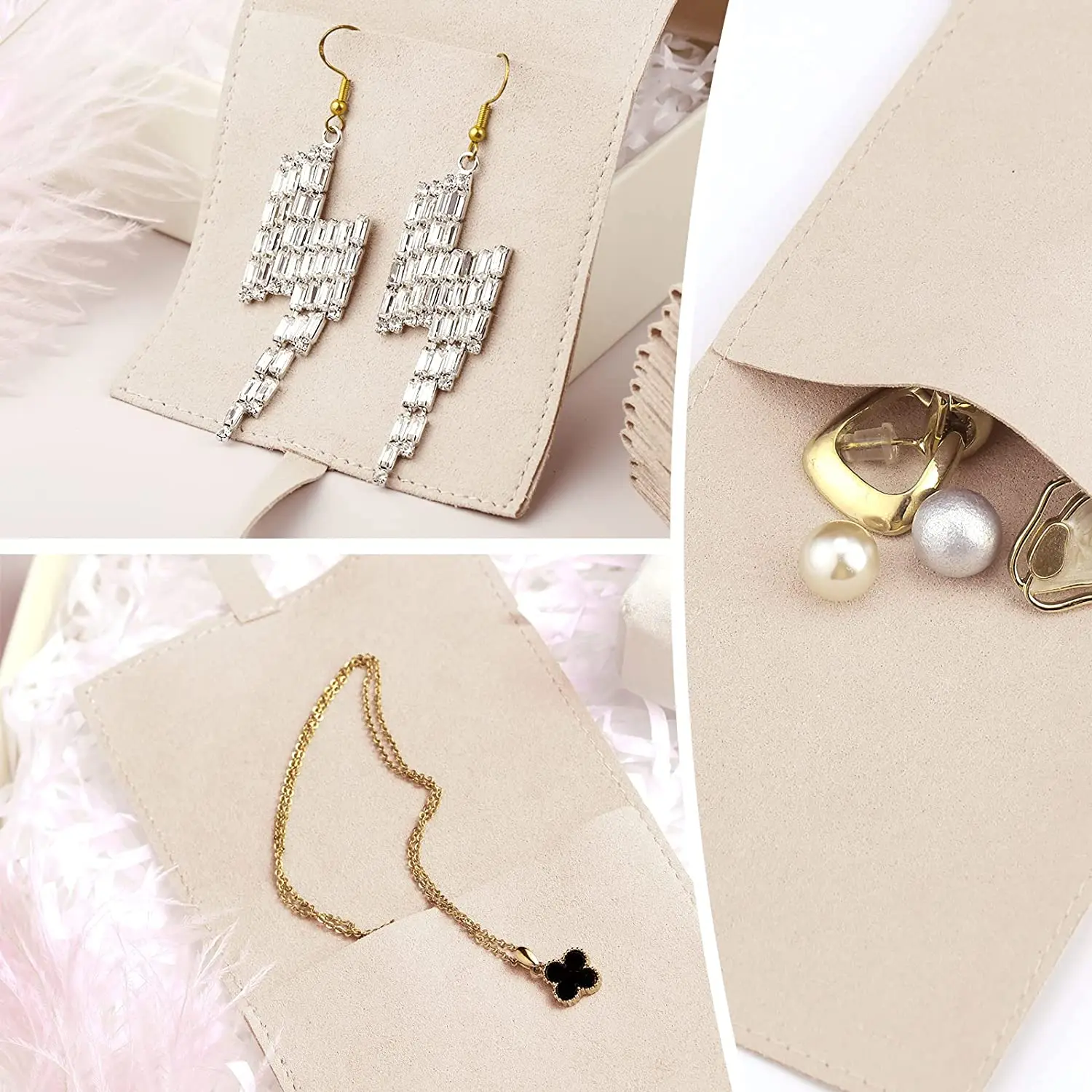 Custom Logo Printed Velvet Envelope Mirror Eye Shadow Packaging Bag Cosmetic Jewelry Envelope Gift Velvet Pouch