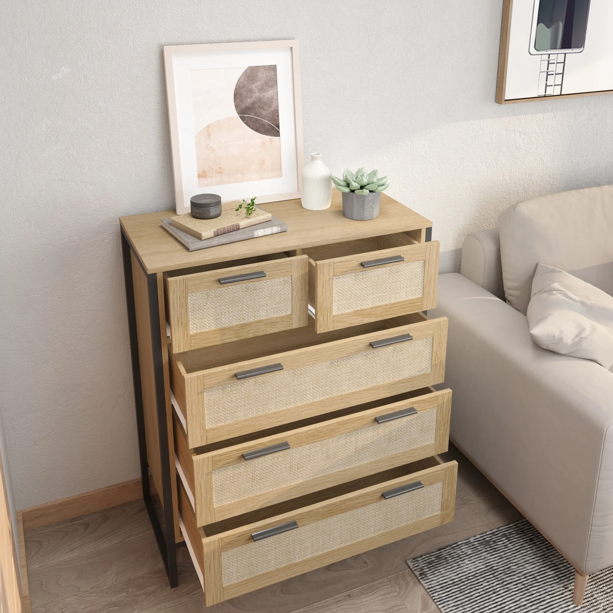Rattan Console table with drawers combines modern and mid-century design elements side table home furniture