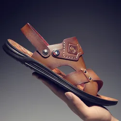 2022 new beach shoes men casual leather non-slip sandals for one shoe two wear slipper sandals