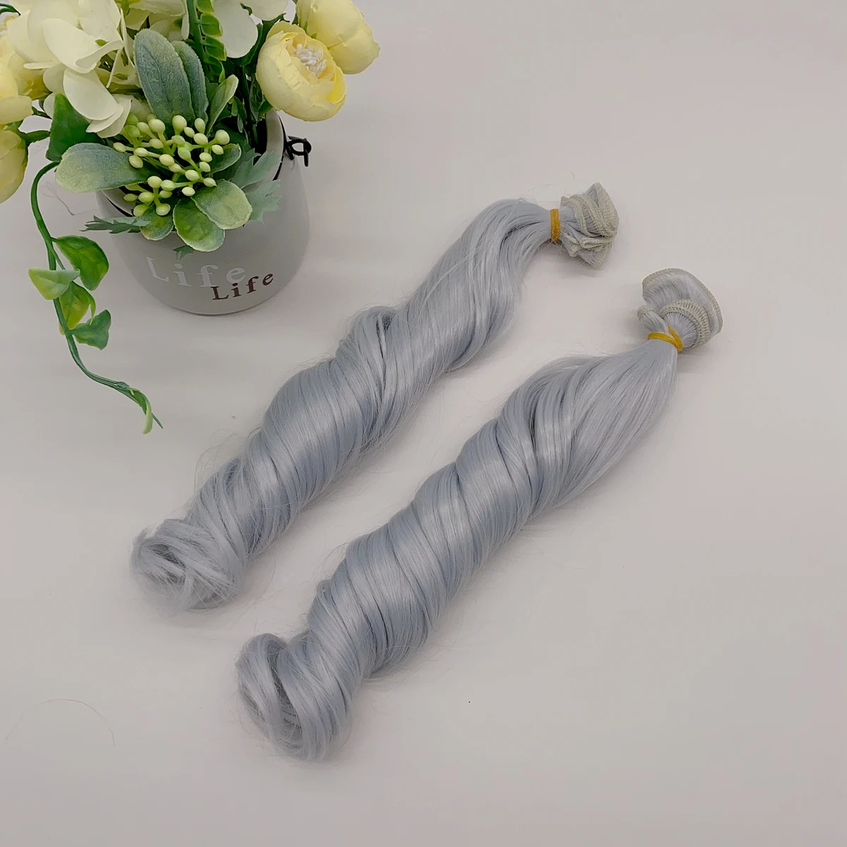 Soft Silky Fiber Silver Blue 30cm Roman Curly Doll Synthetic Hair Weft For DIY 1/3 Doll Hair Wig