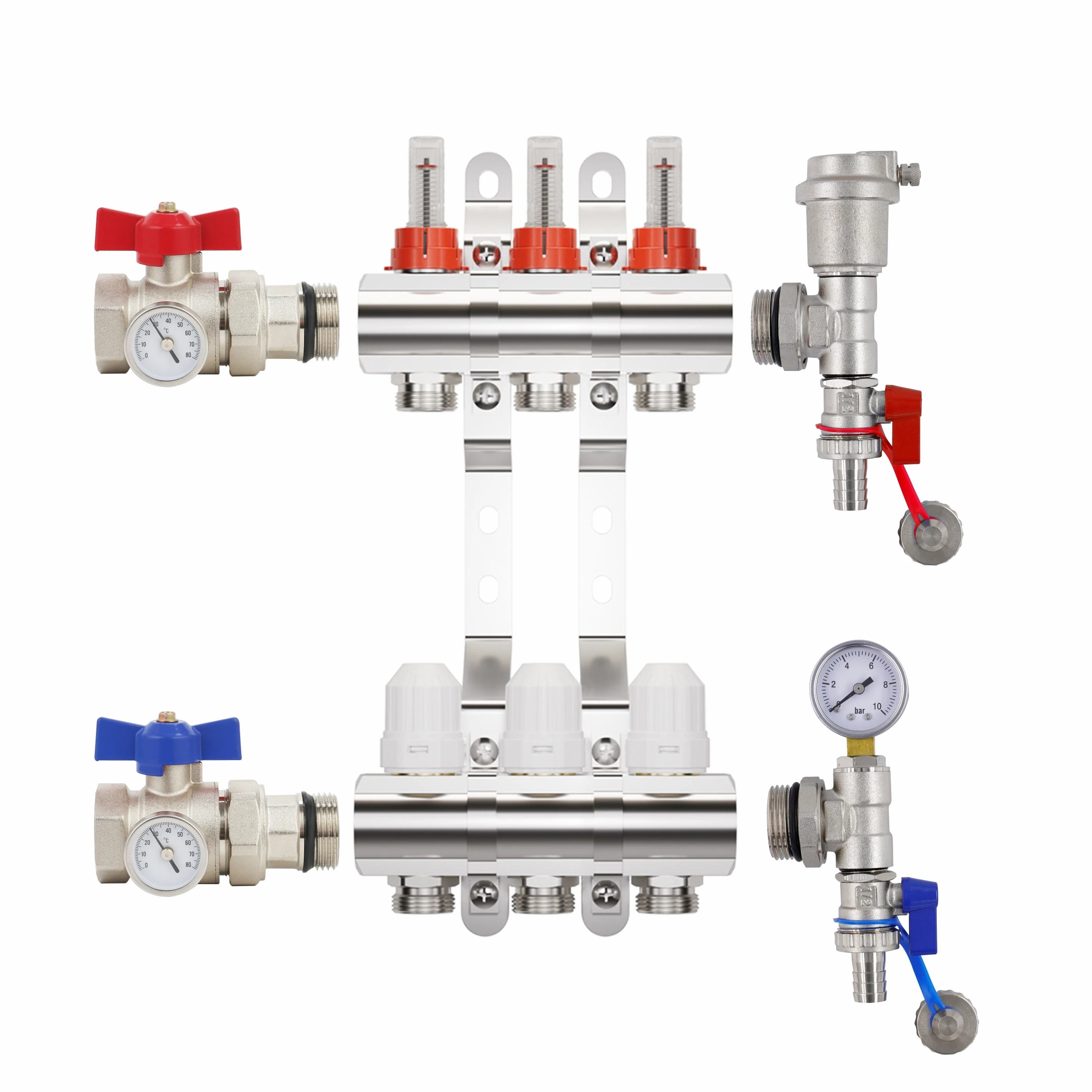 ZHONGLIANG Brass hydronic underfloor heating nickel coated stainless steel manifold pump pack