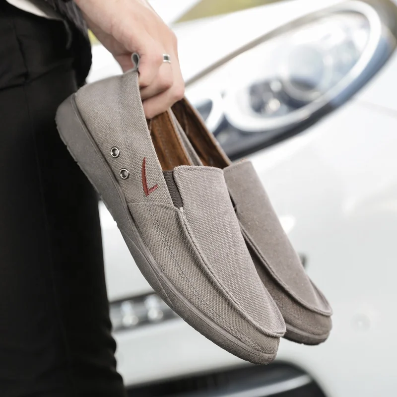Mens Canvas Breathable Leisure One-Step Lazy Single Shoes Old Beijing Cloth Shoes Non-Slip Soft Sole