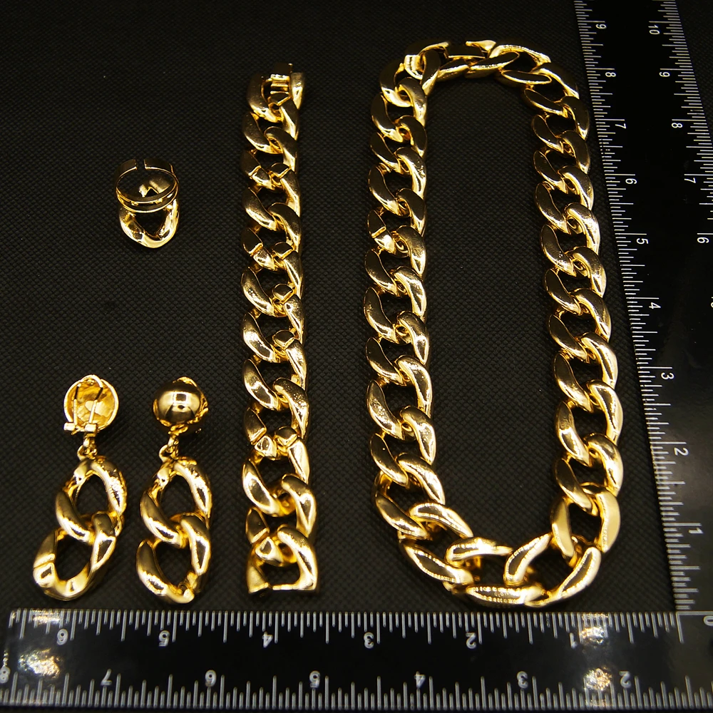 Yulaili 24K Gold Plated Jewelry Set 2024 Fashion Elegant Gold Cuban Chain 45cm Length Necklace Set Women Costume Accessories
