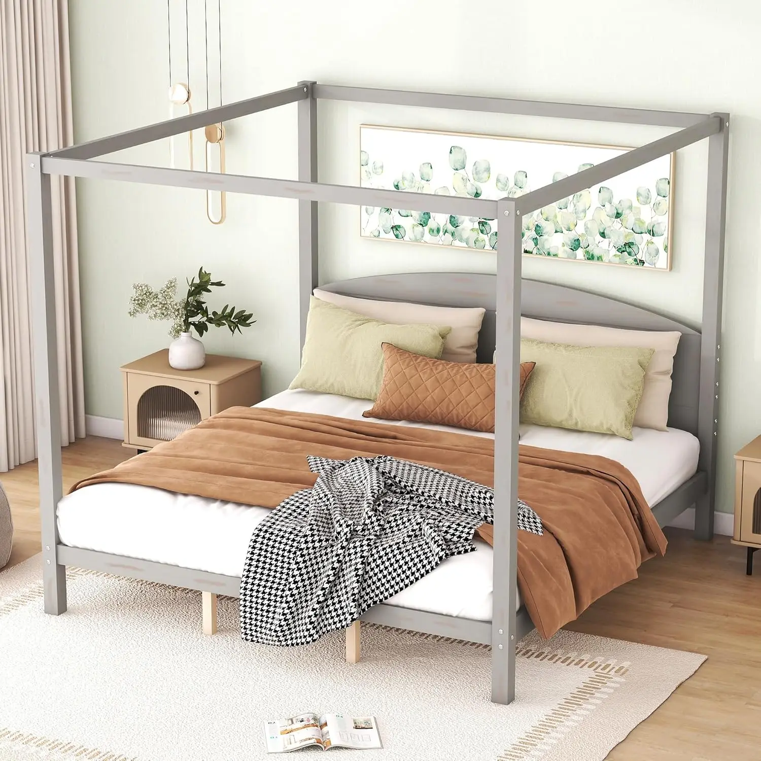 Designs King Size Canopy Bed Wood 4 Posters Platform Bed Frame with Headboard, King Bed Frame for Kids Teens Adults