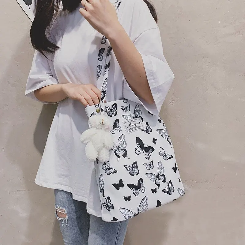 Newspaper Printed Canvas Tote Bag Large Capacity Travel To Work Shoulder Bag Student Japanese Retro Women Handbags